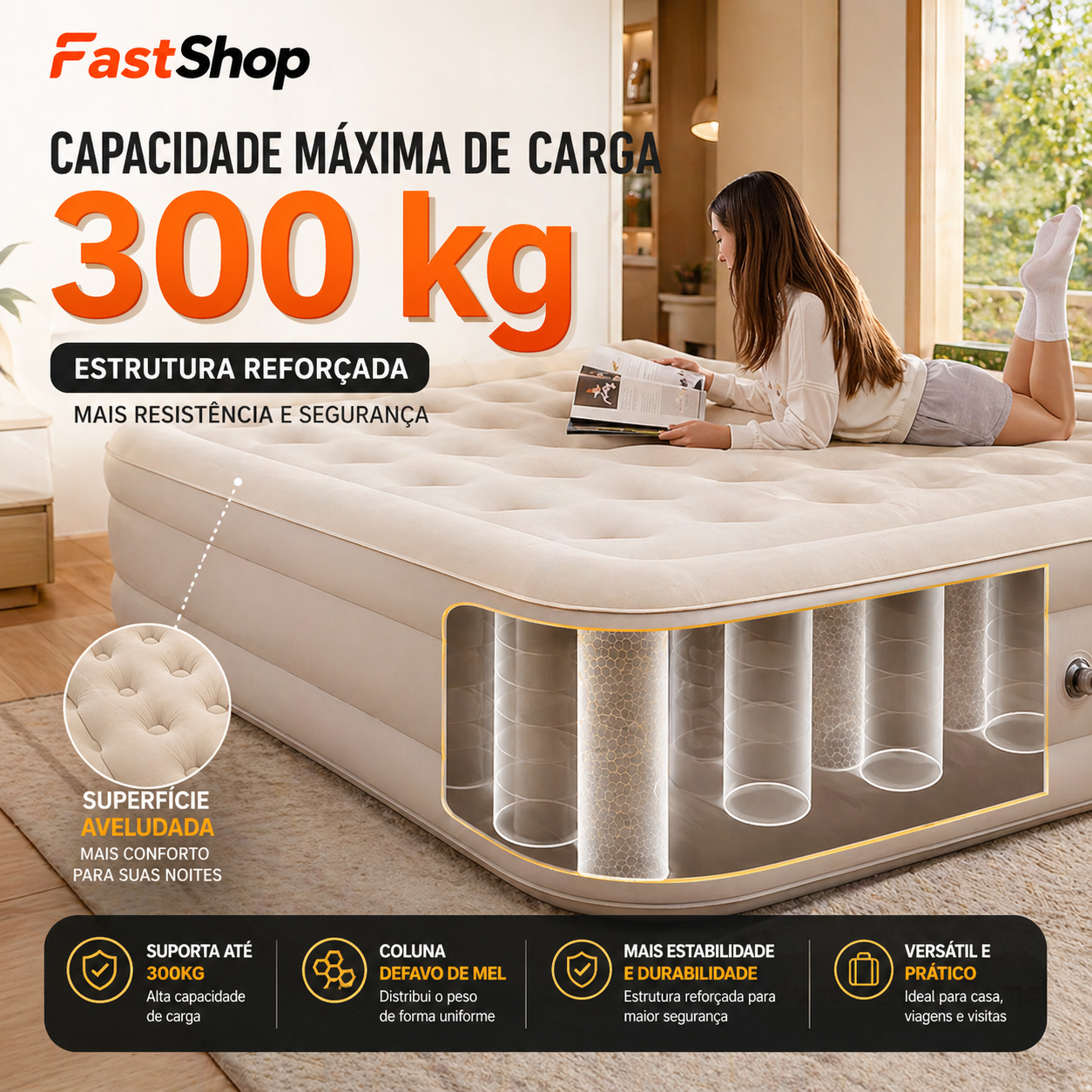 Colchão Inflável Premium com Bomba Elétrica Embutida 4000mAh – Conforto de Cama Real em Minutos