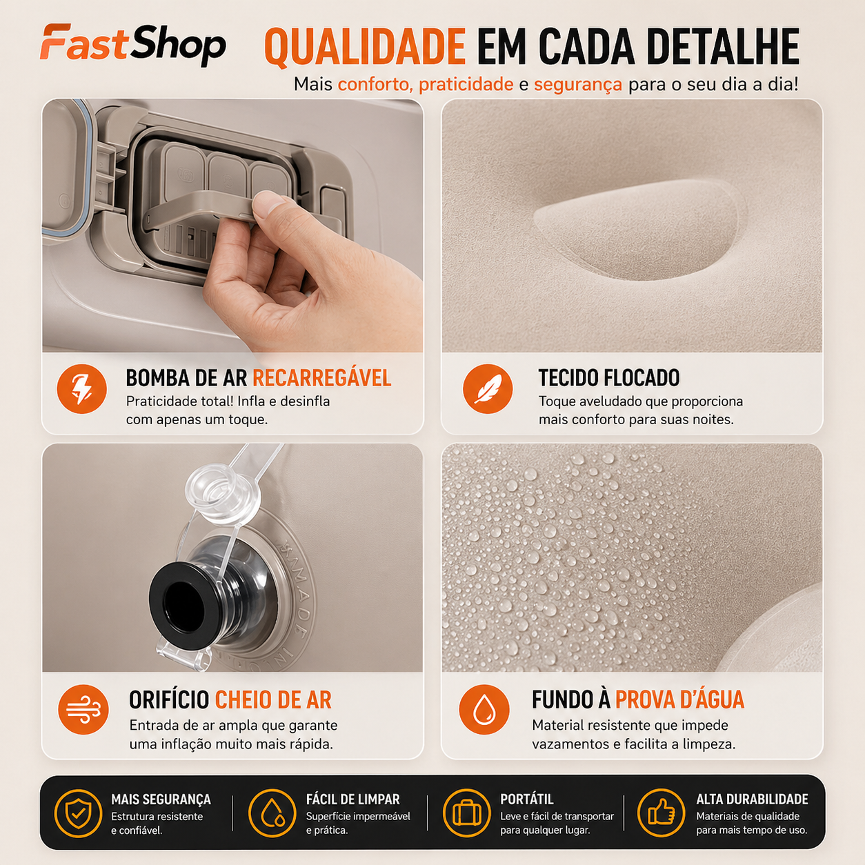 Colchão Inflável Premium com Bomba Elétrica Embutida 4000mAh – Conforto de Cama Real em Minutos